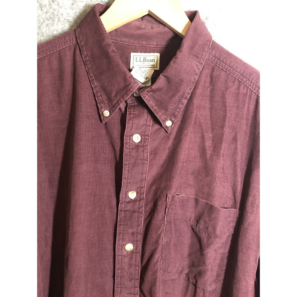 L.L. Bean Shirt Mens Large Maroon Corduroy Casual Camp Hike Outdoors Classic